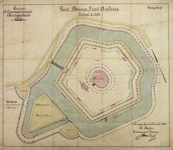 Plattegrond fort Nieuw Sint-Andries, 1891